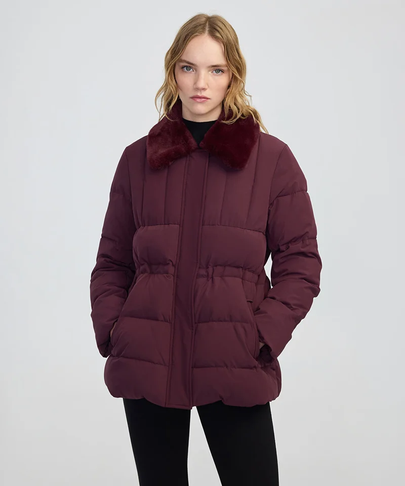 ابيكول Quilted Puffer with Faux Fur Collar